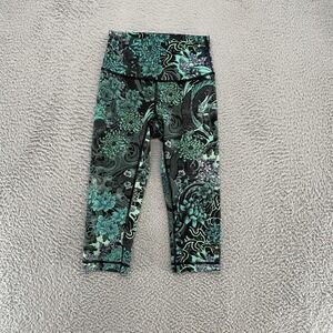 Lululemon Capri Leggings Womens 4 High Rise Green Floral Print Crop Yoga Gym